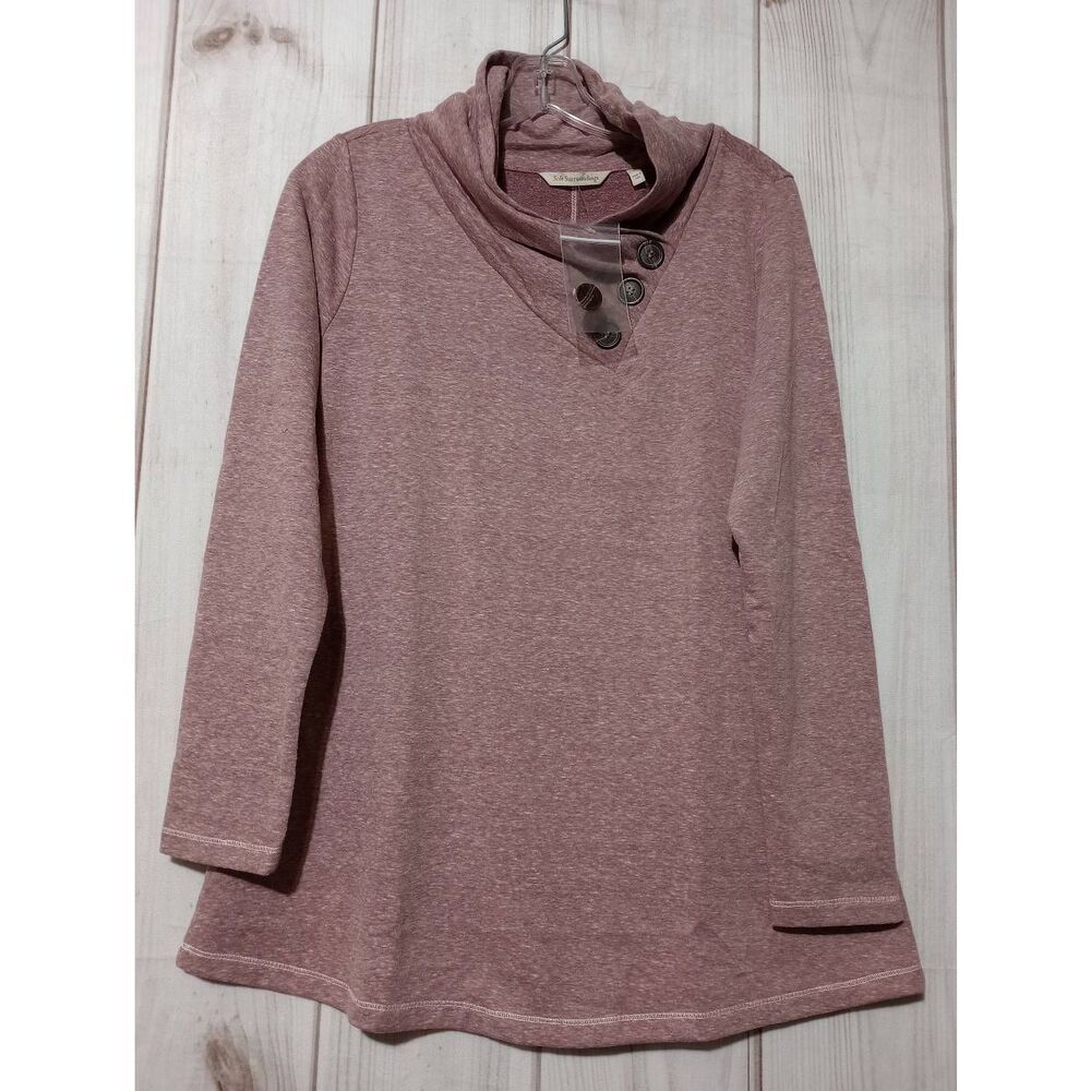 Soft Surroundings Small Tunic Cowl Neck Button Accent Knit Top Pink Heather